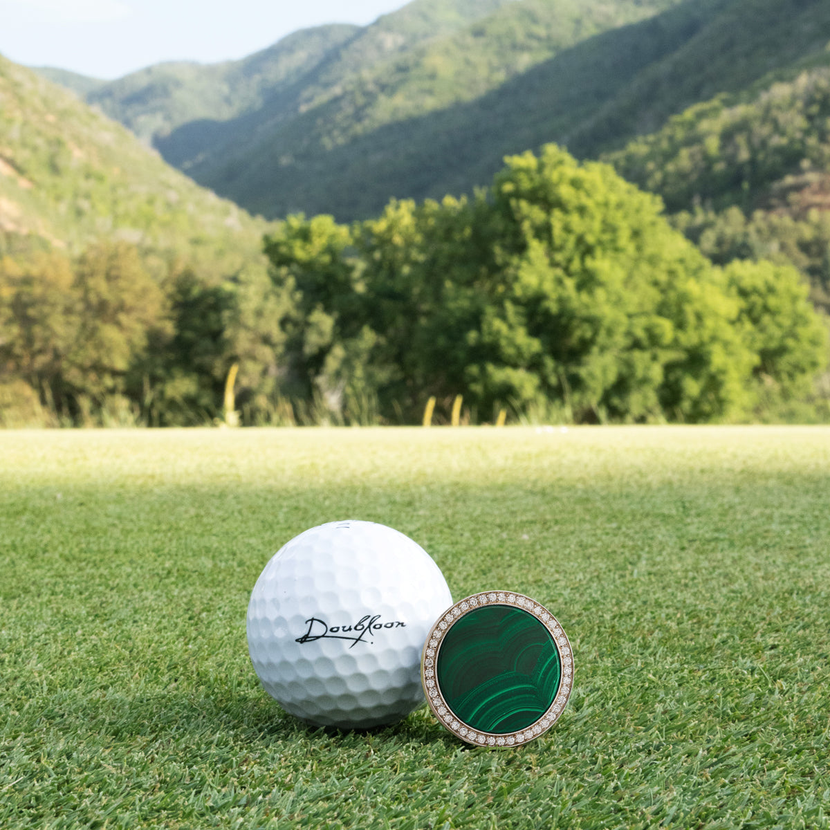 The Royal Fortune Golf Ball Marker — alternate angle showing diamond and sterling silver finish