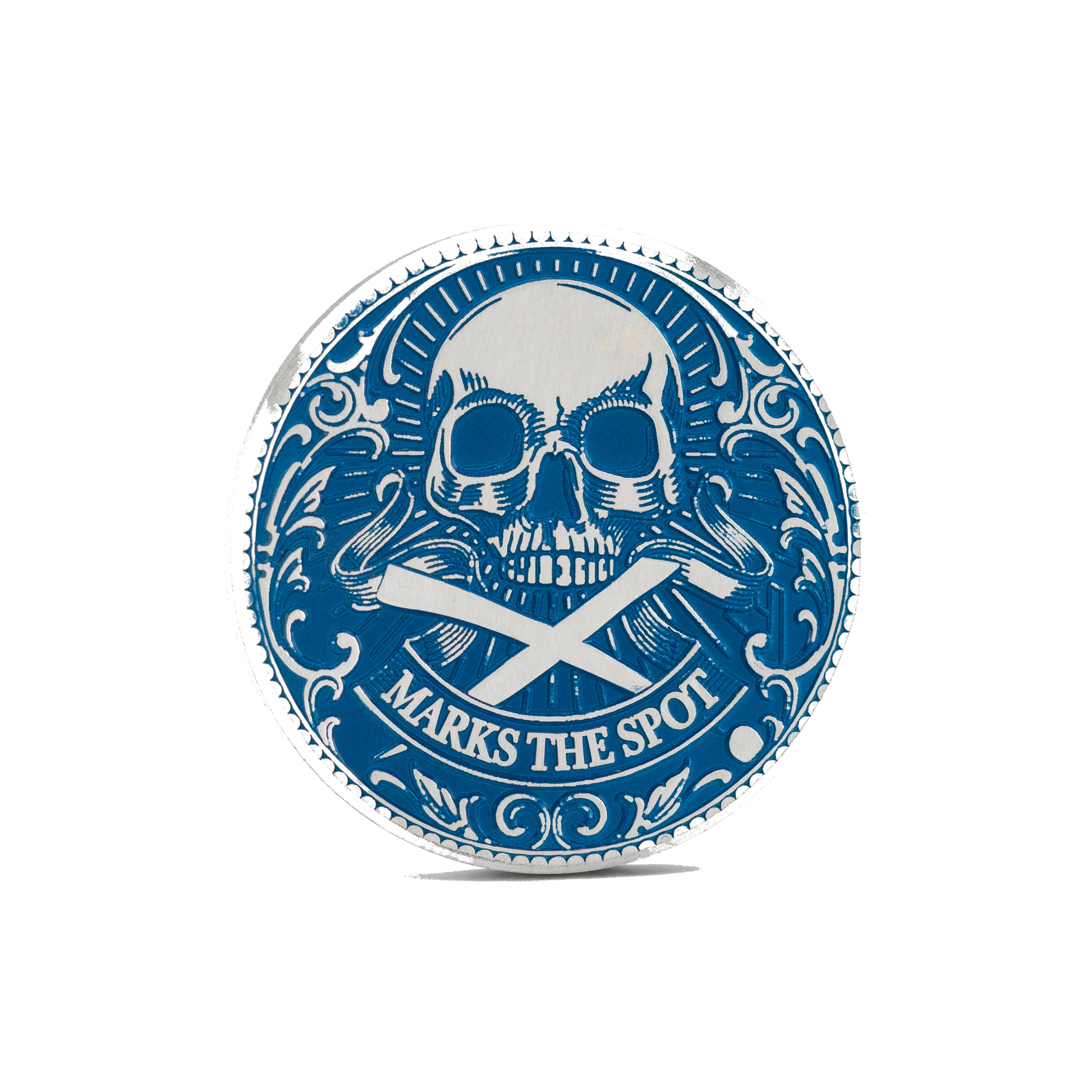 The Silver Omen Antique, Color Edition Golf Ball Marker — hero view showcasing brilliant-cut diamond in silver setting