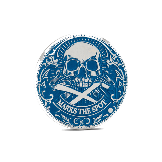 The Silver Omen Antique, Color Edition Golf Ball Marker — hero view showcasing brilliant-cut diamond in silver setting