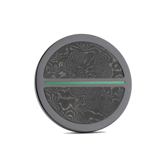 Luxury golf ball marker set in Black Titanium with Damascus Steel