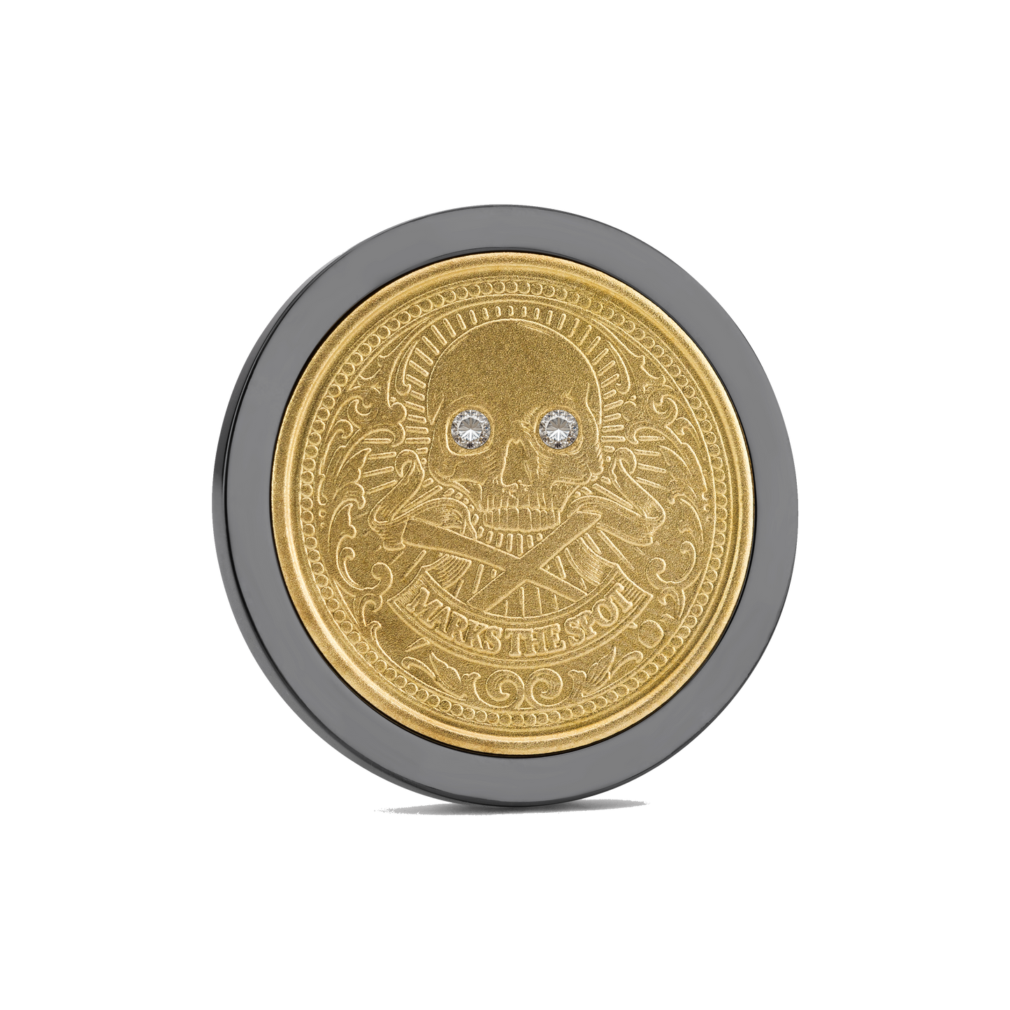 The Omen Classic Golf Ball Marker — hero view showcasing brilliant-cut diamond setting