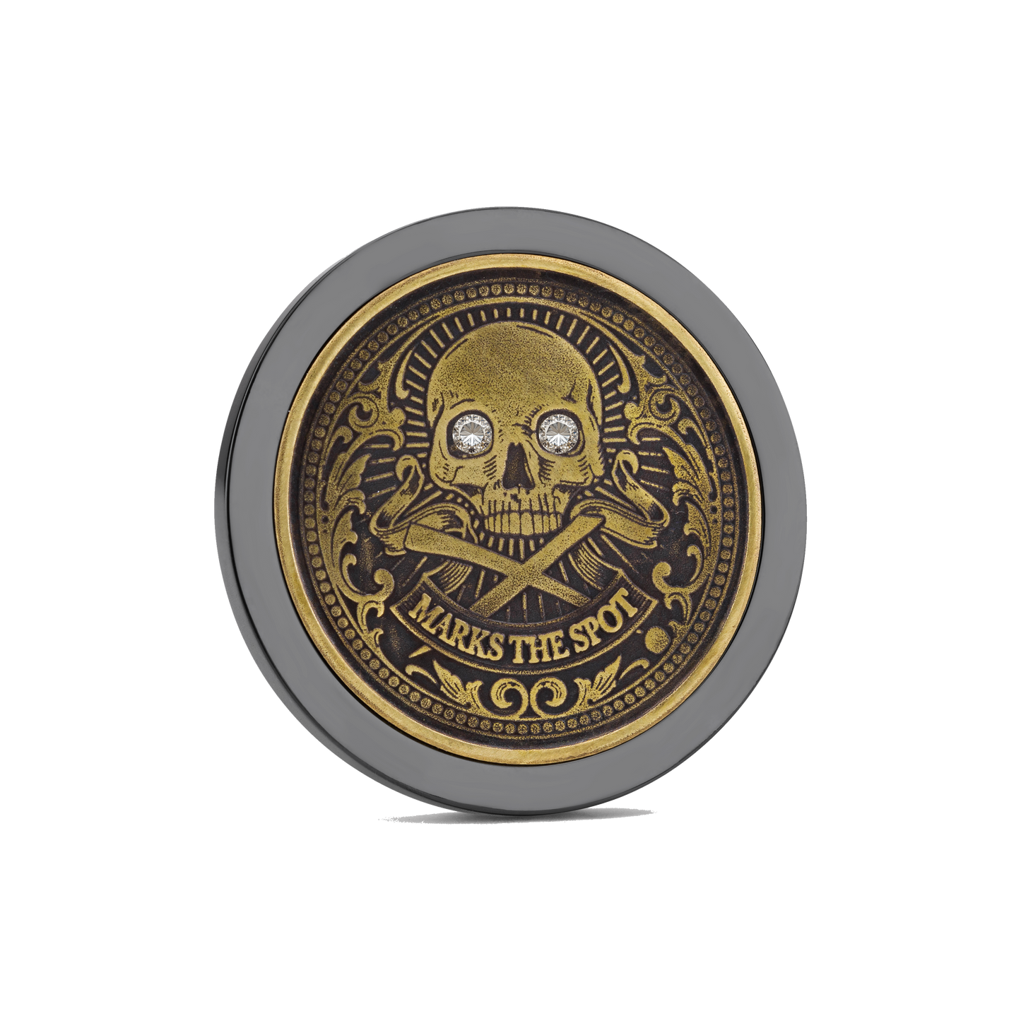 The Omen Classic Antique Golf Ball Marker — hero view showcasing brilliant-cut diamond setting