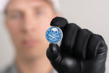 The Silver Omen Antique, Color Edition Golf Ball Marker — professional photograph showing diamond and sterling silver finish