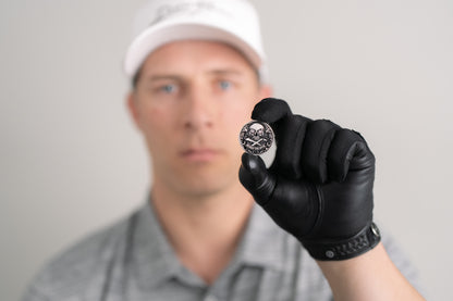 The Omen Classic Antique, Diamond & Silver Edition Golf Ball Marker — professional photograph showing diamond and sterling silver finish