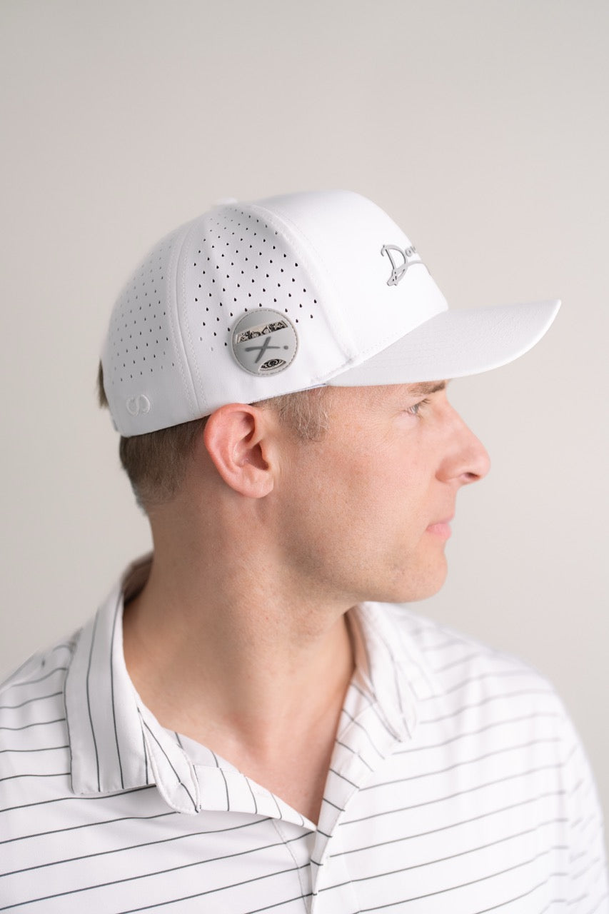 White Doubloon Golf Hat Golf Ball Marker — professional photograph showing premium finish