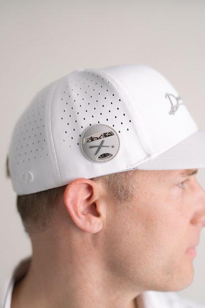 White Doubloon Golf Hat Golf Ball Marker — professional photograph showing premium finish