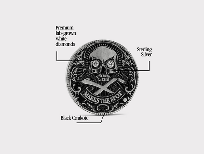 The Omen Classic Antique, Diamond & Silver Edition Golf Ball Marker — alternate angle showing diamond and sterling silver finish