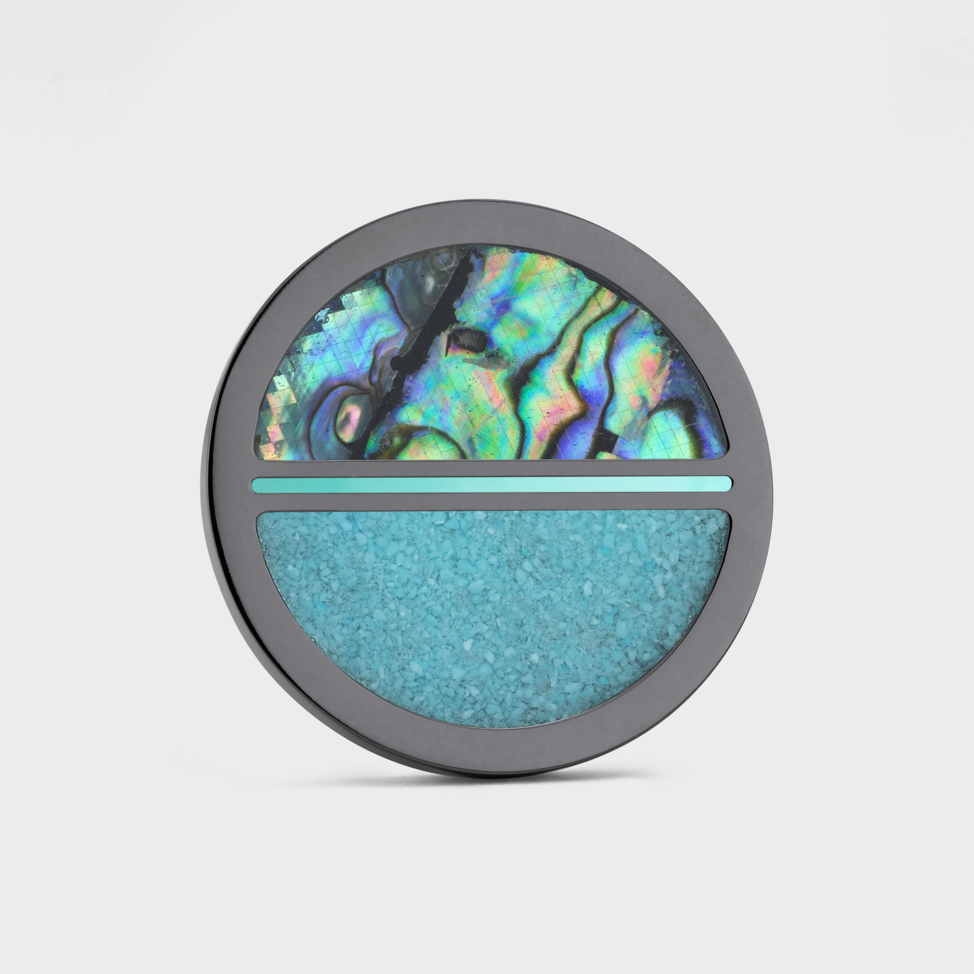 Luxury golf ball marker set in Black Titanium with Abalone & Turquoise